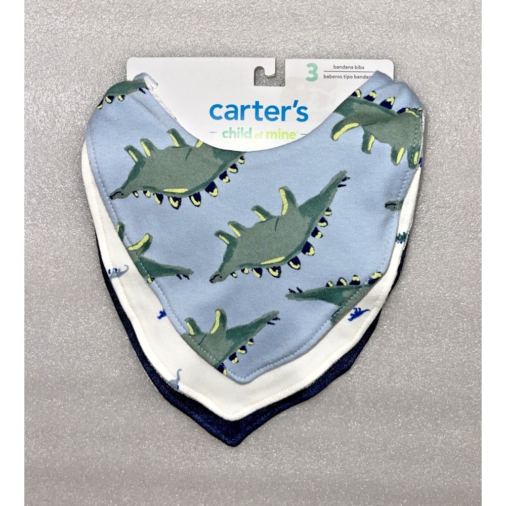 Carter's Child of Mine Baby Bandana Bibs Dinosaur 3-Pack‎ One Size Snap Closure - Picture 11 of 11
